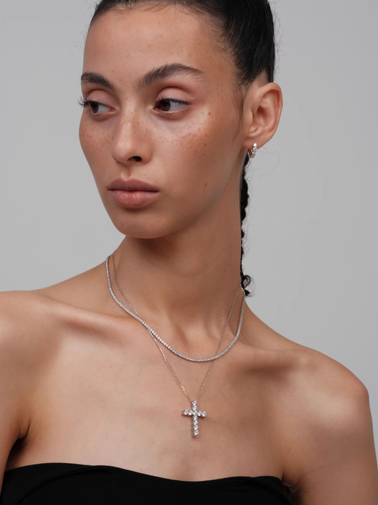 Sterling Silver Cross Necklace with CZ stones - The New Witch