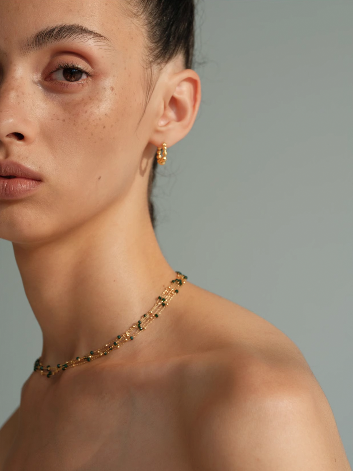 Scattered Green Bead Layered Necklace - The New Witch