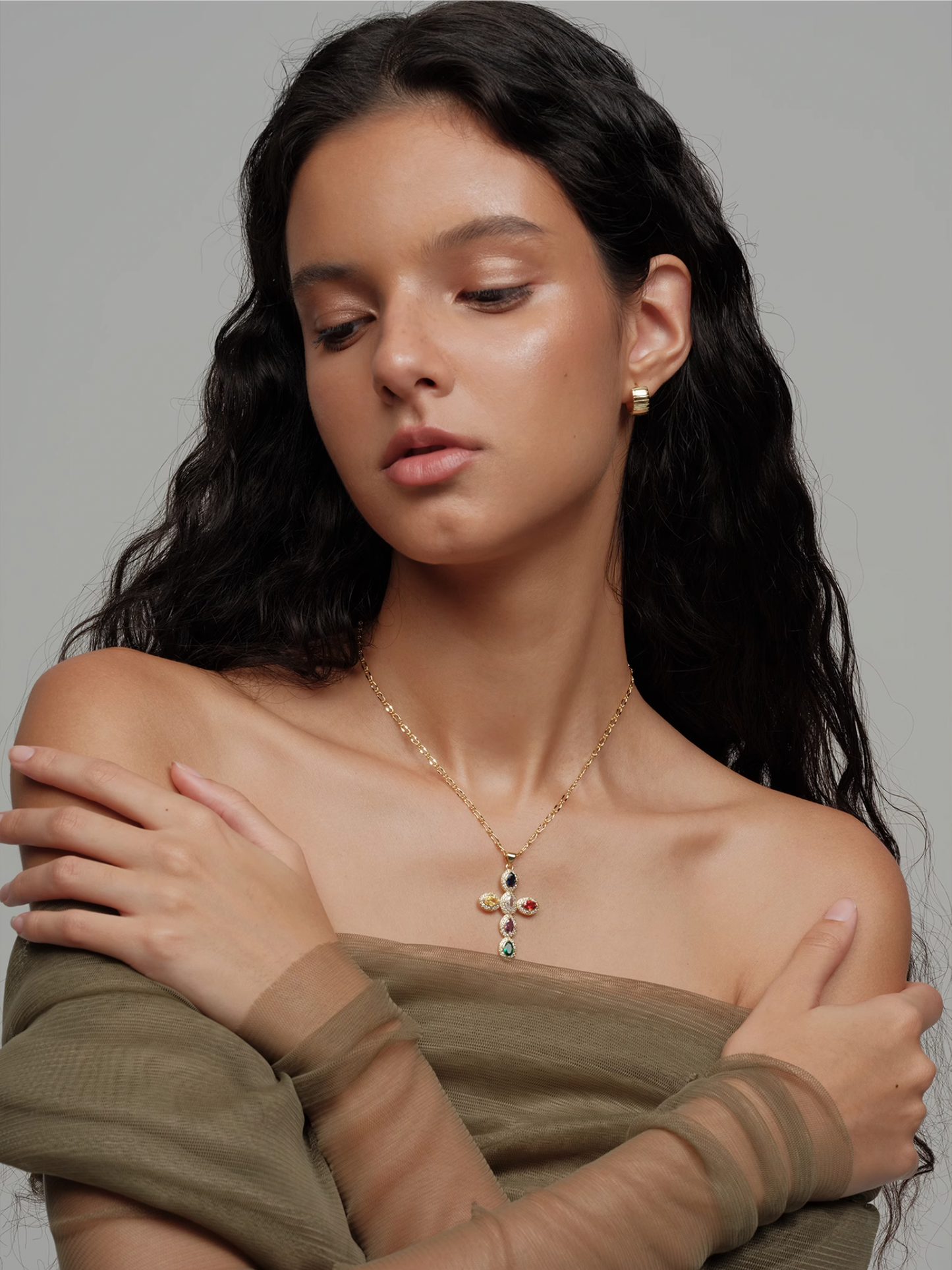 Color Gemstone Cross Necklace - The New Witch