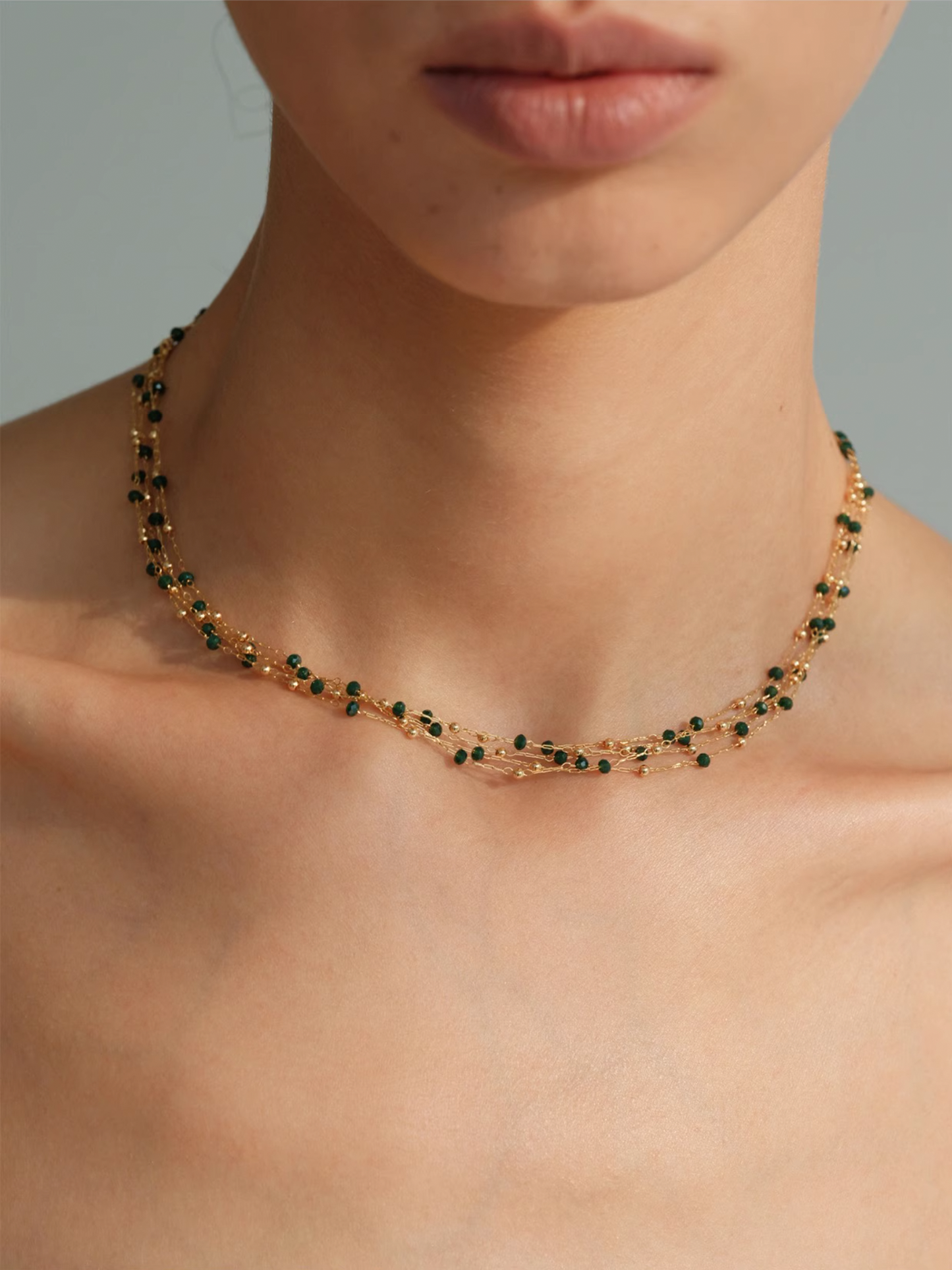 Scattered Green Bead Layered Necklace - The New Witch