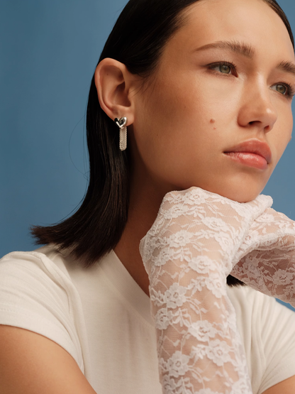 Silver Heart Tassel Earrings - The New Witch