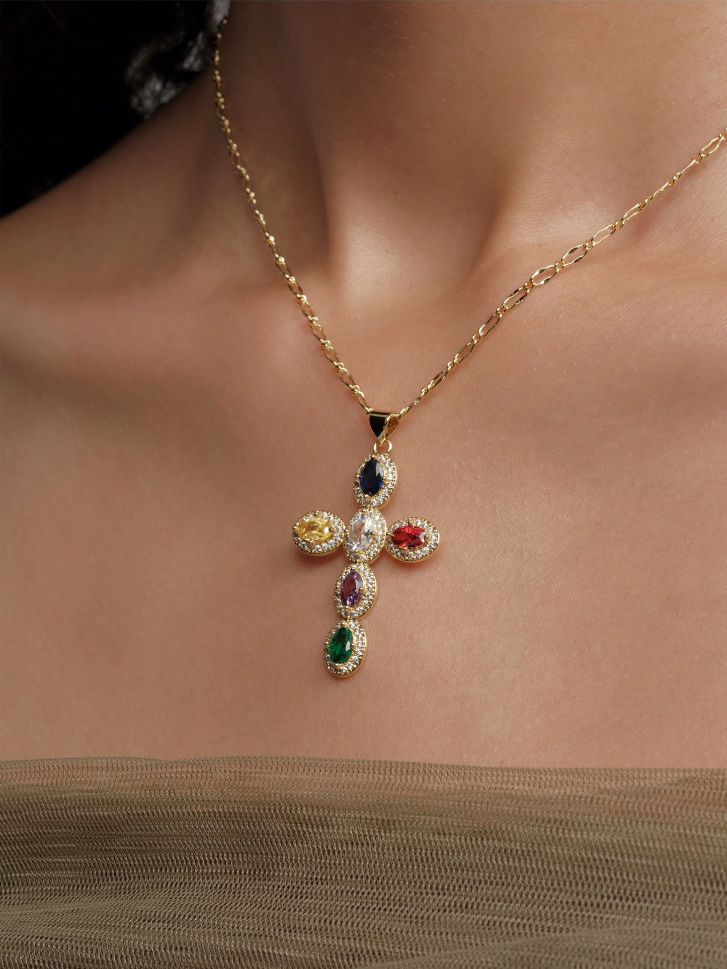 Color Gemstone Cross Necklace - The New Witch