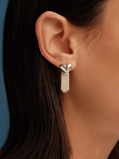 Silver Heart Tassel Earrings - The New Witch
