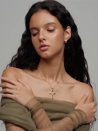 Color Gemstone Cross Necklace - The New Witch