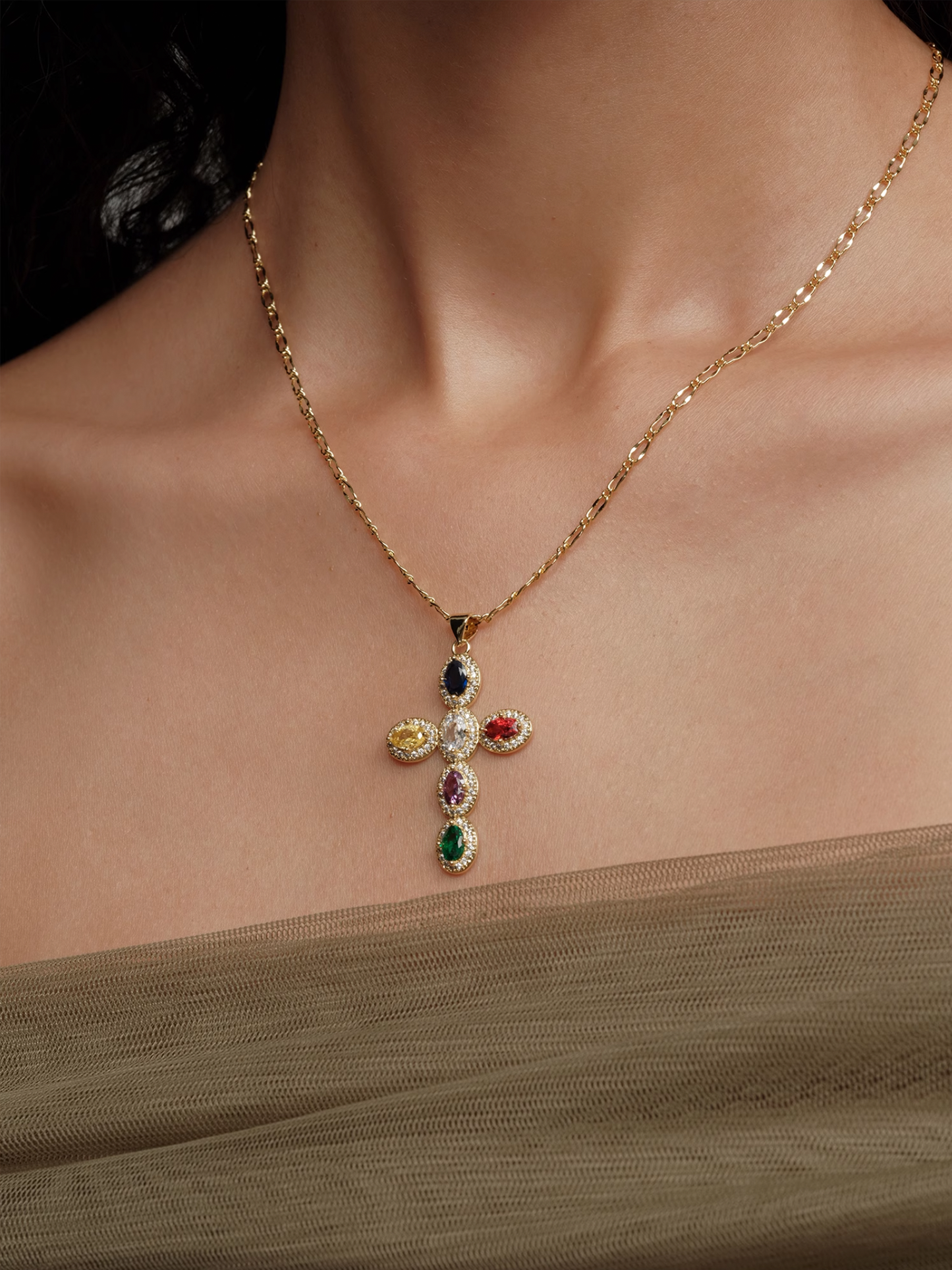 Color Gemstone Cross Necklace - The New Witch