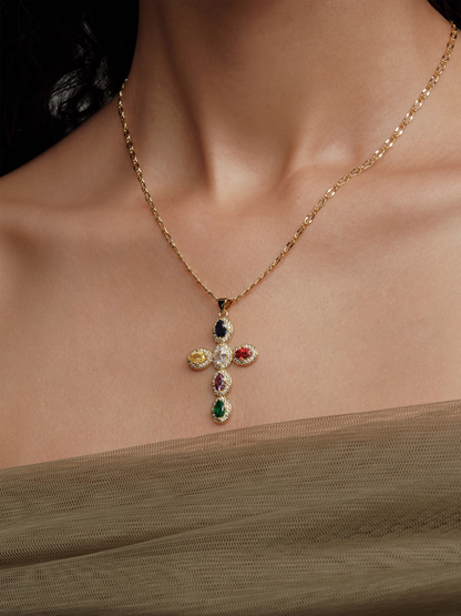 Color Gemstone Cross Necklace - The New Witch