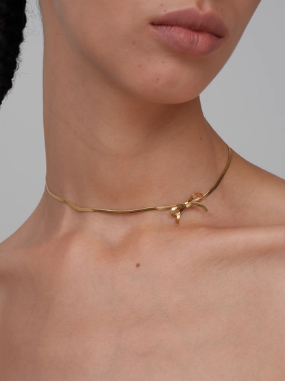Soft Snake Chain Bow Choker Necklace - Gold - The New Witch