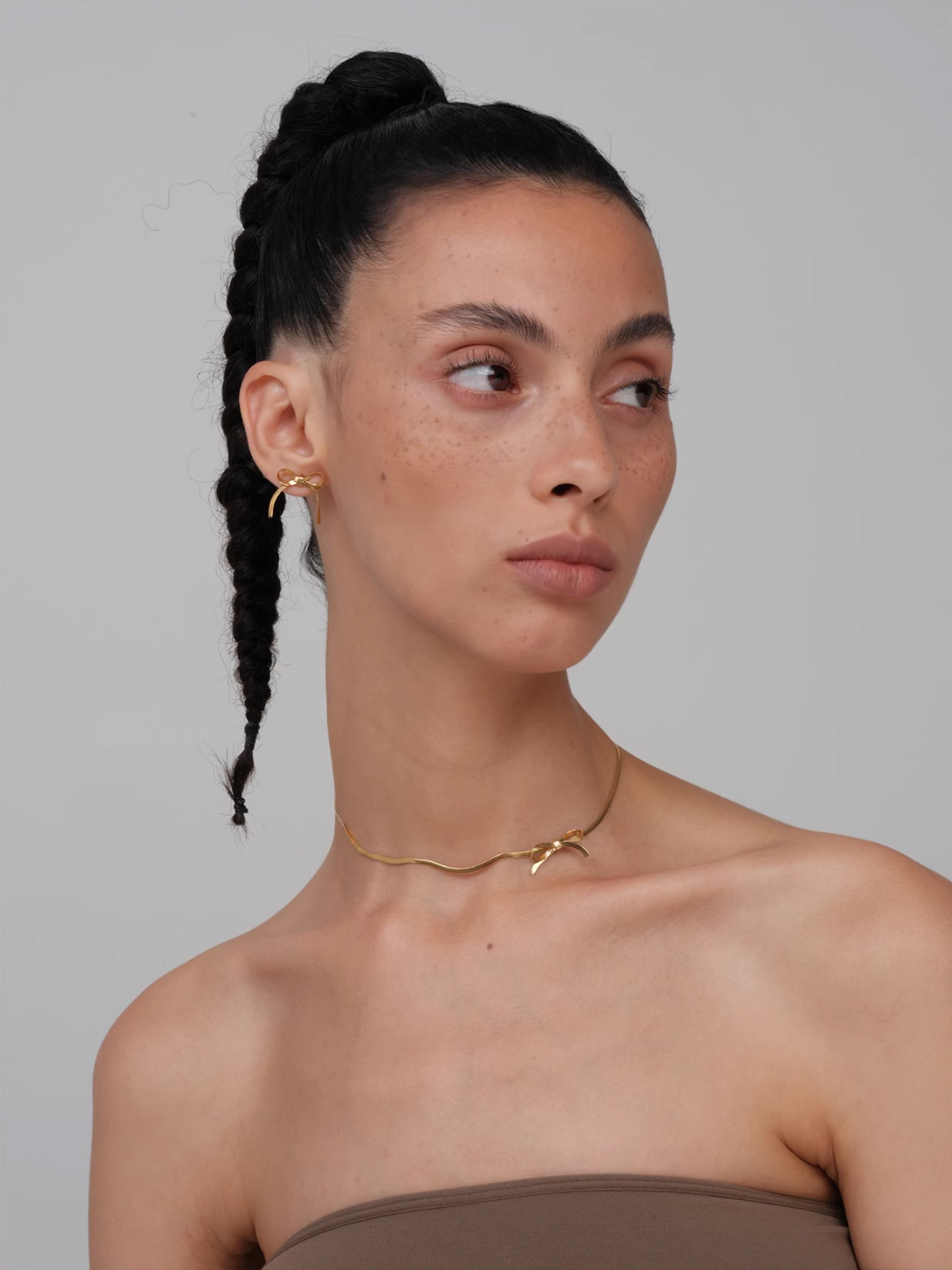 Soft Snake Chain Bow Choker Necklace - Gold - The New Witch